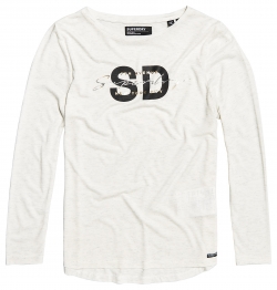 SUPERDRY SPARKLE LONGSLEEVE GRAPHIC TOP Soft White Marl