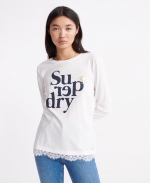 SUPERDRY TILLY LACE LS GRAPHIC TOP Chalk White