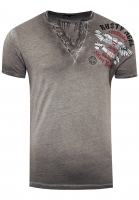 RUSTY NEAL T-Shirt V-Neck Verwaschen mit Seitlichem Print Stretch